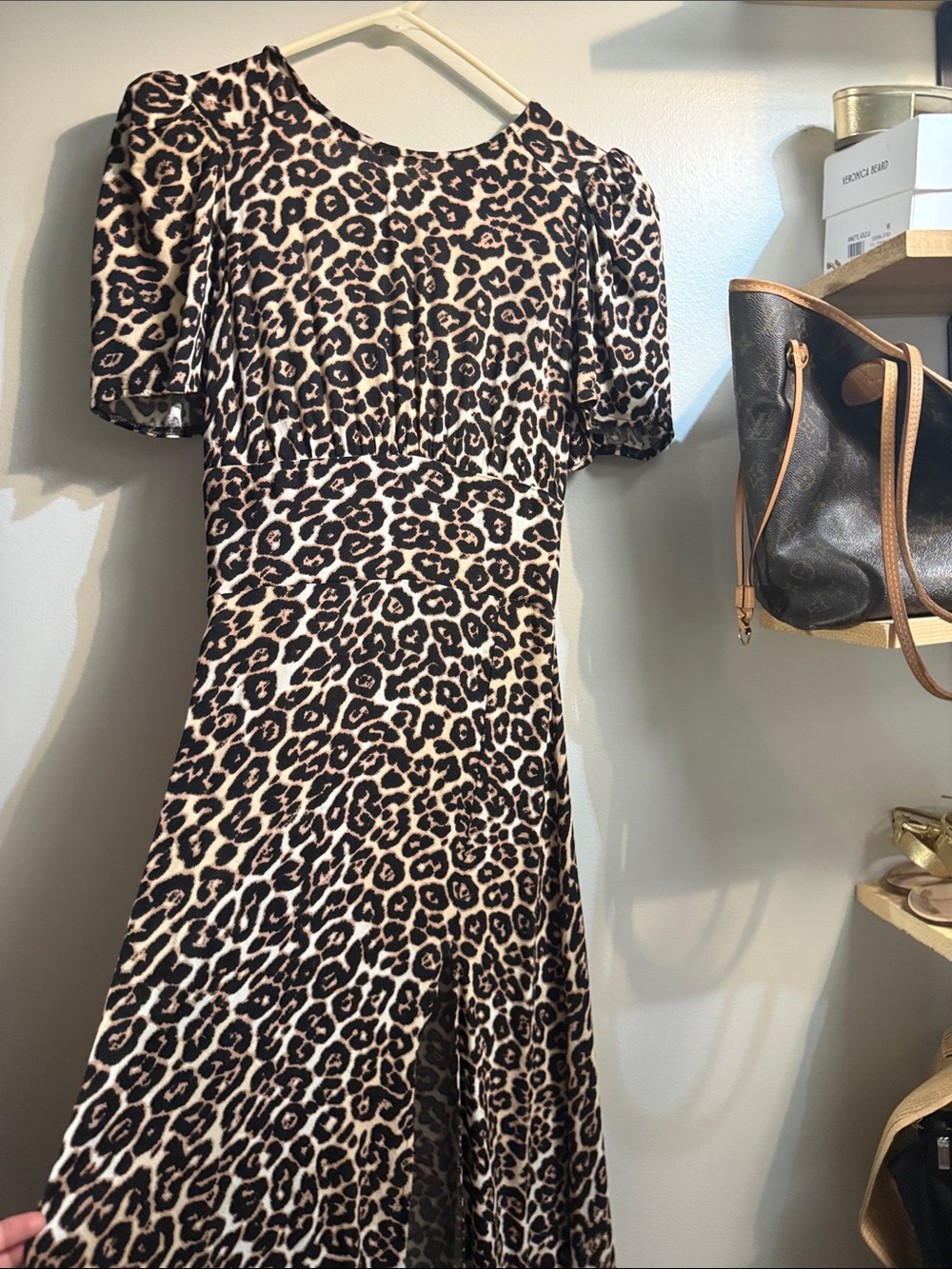AFRM Leopard-Print Midi Dress in Brown and Cream